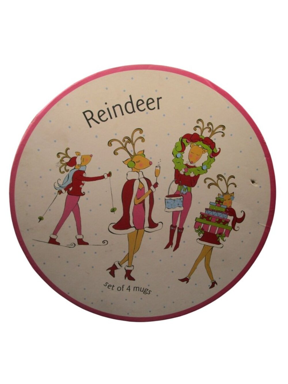 Festive Reindeer Girls Christmas Mugs Four Rosanna In Original Box Fun Holiday N